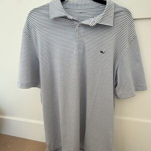 Vineyard Vines Navy and White Striped Polo